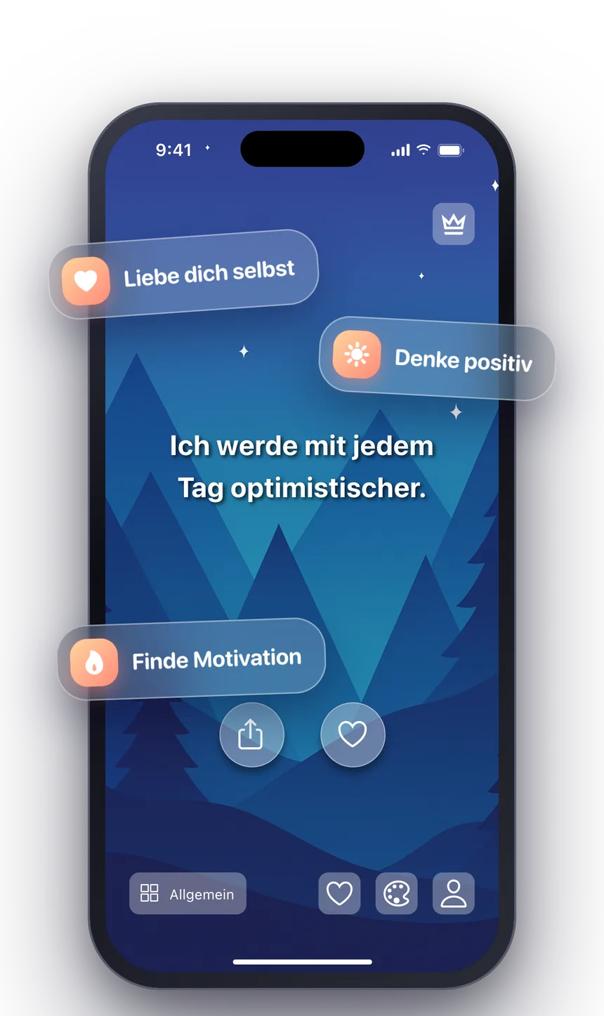 Die Shine-App zeigt eine tägliche Affirmation im Nachthimmel-Theme