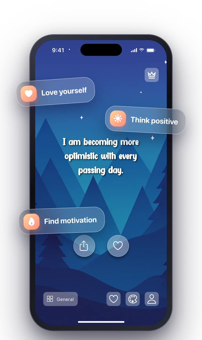 The Shine app showing a daily affirmation on a night-sky theme
