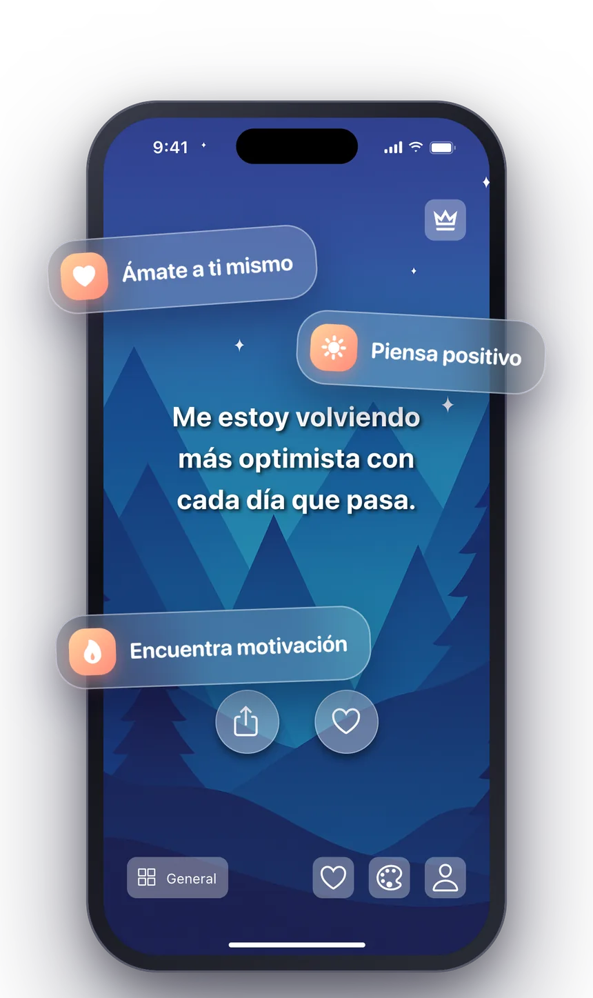 La app Shine mostrando una afirmación diaria sobre un tema de cielo nocturno