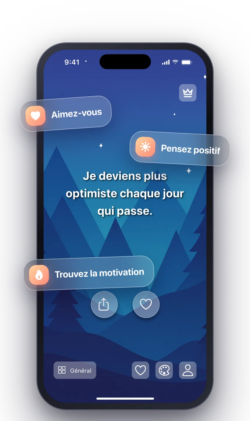 L’app Shine affichant une affirmation du jour sur un thème de ciel nocturne