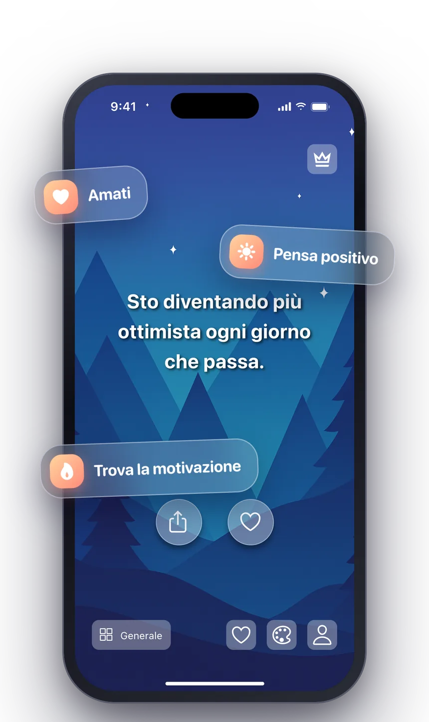 L’app Shine che mostra un’affermazione quotidiana con un tema a cielo notturno
