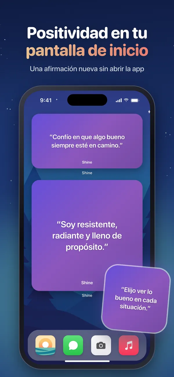 Widgets de afirmaciones de Shine en la pantalla de inicio del iPhone