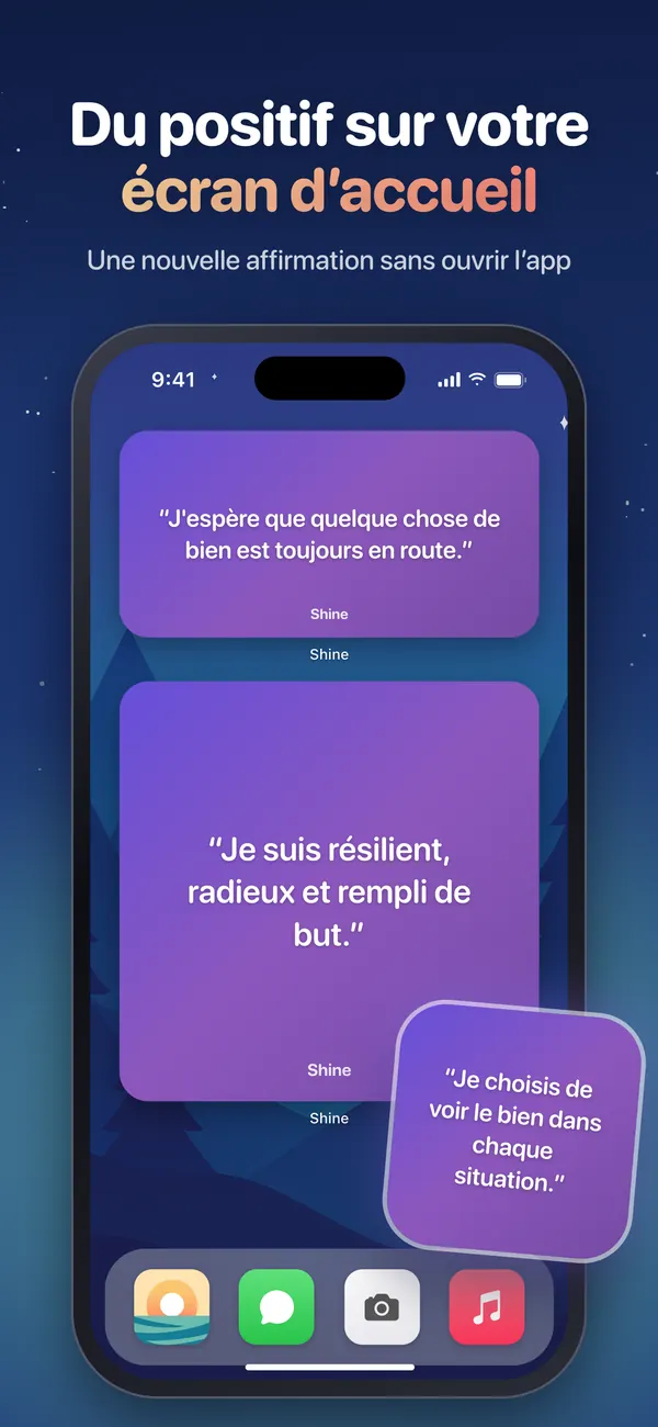 Widgets d’affirmations Shine sur l’écran d’accueil de l’iPhone