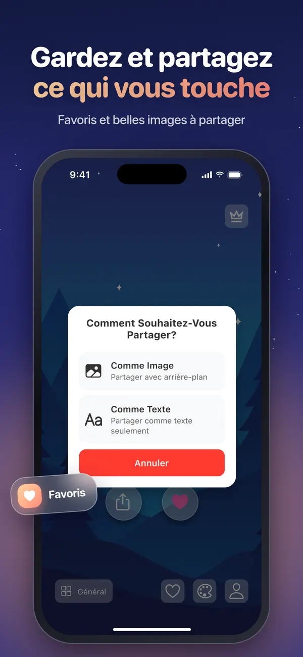 Partage d’une affirmation depuis Shine, en image ou en texte