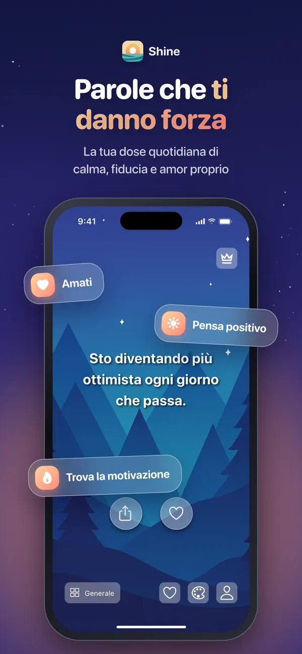 Shine che mostra un’affermazione del giorno con un tema a cielo notturno