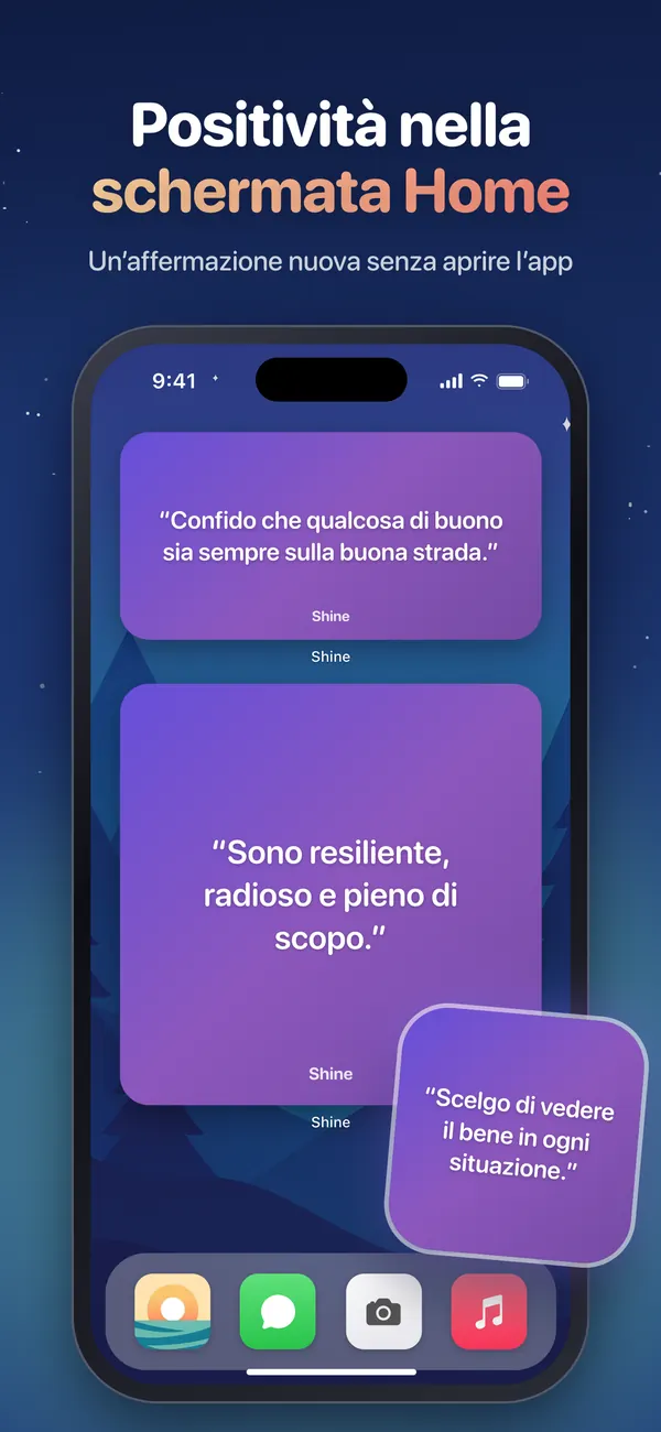 Widget di affermazioni Shine nella schermata Home dell’iPhone