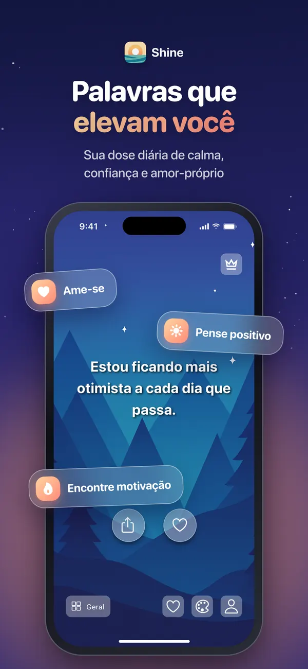O Shine mostrando uma afirmação diária com um tema de céu noturno