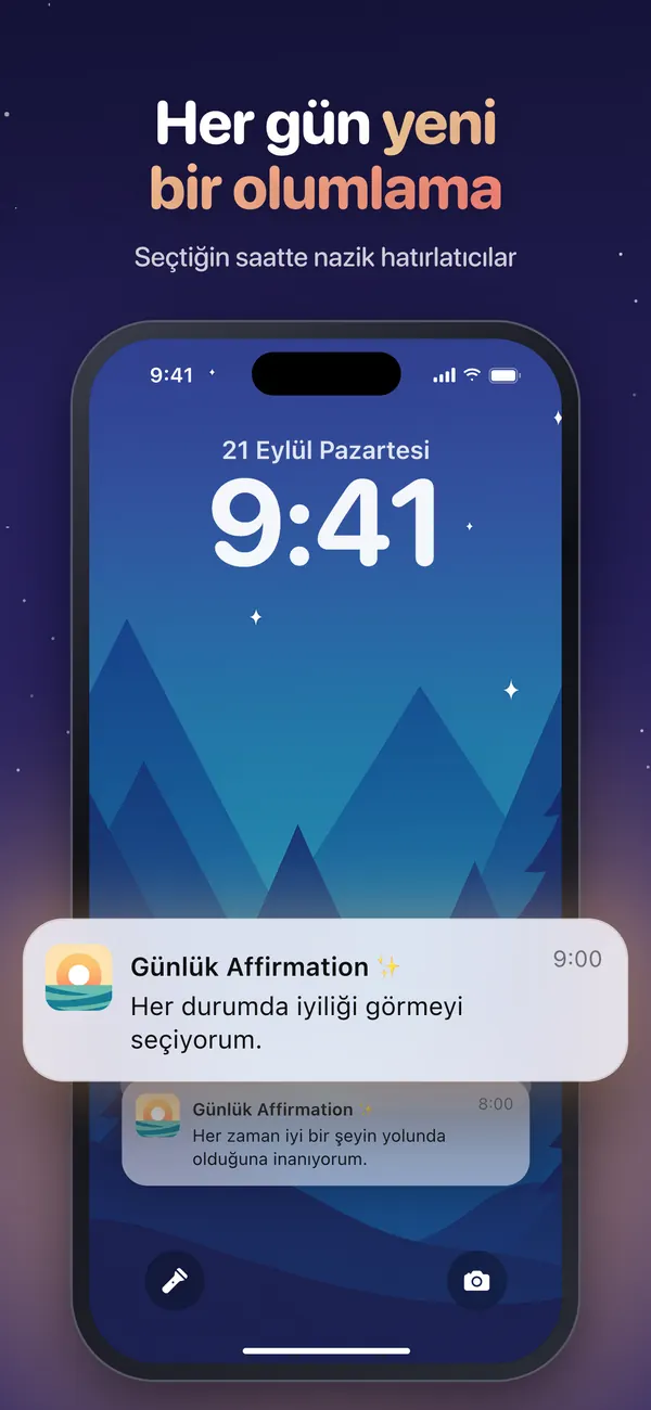 iPhone Kilitli Ekran’ında günlük olumlama hatırlatması